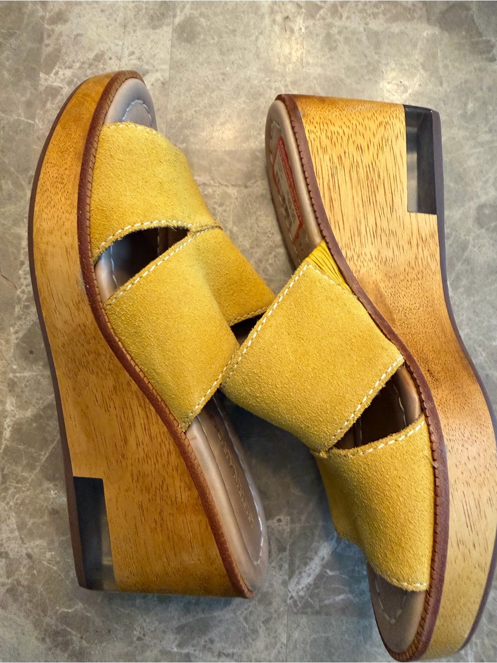 Bernardo Yellow Suede Platform Clogs